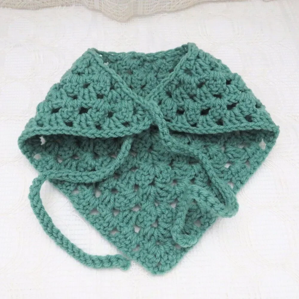 Green Crocheted Bandana Women Boho Hippie Style Handmade, Festival Wear